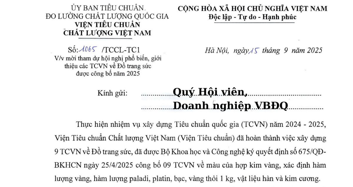 HỘI NGHỊ PHỔ BIẾN VÀ GIỚI THIỆU TIÊU CHUẨN QUỐC GIA VỀ TRANG SỨC NĂM 2025 