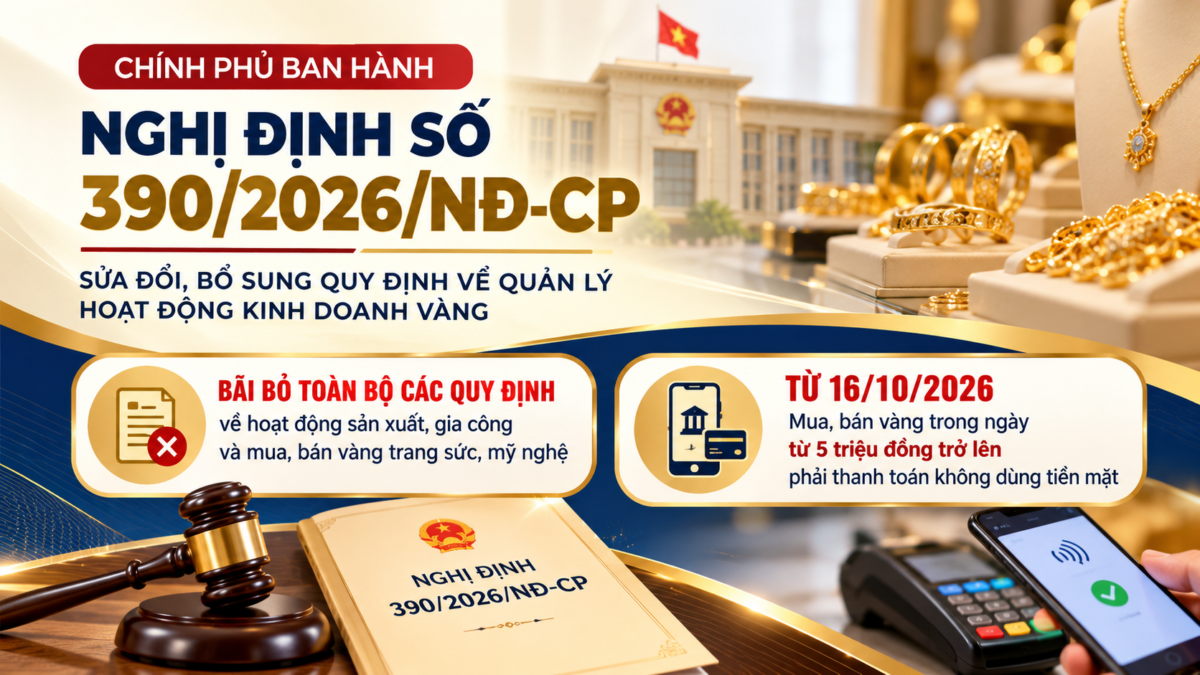 NGHỊ ĐỊNH SỐ 390/2026/NĐ-CP SỬA ĐỔI, BỔ SUNG QUY ĐỊNH VỀ QUẢN LÝ HOẠT ĐỘNG KINH DOANH VÀNG 